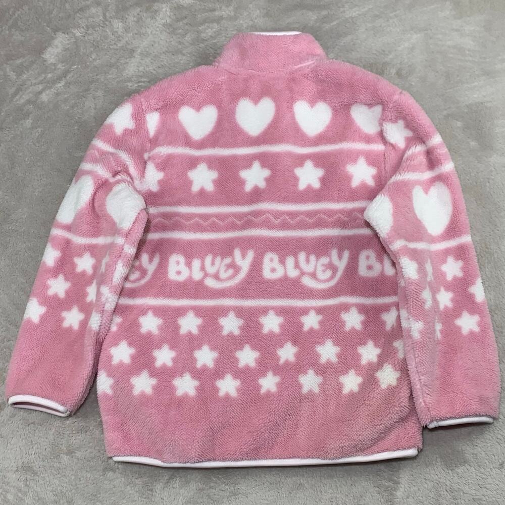 Bluey Sherpa Quarter Zip Sweater Girls Large 10/12 Pink Hearts Bingo Cozy Soft - Picture 2 of 9
